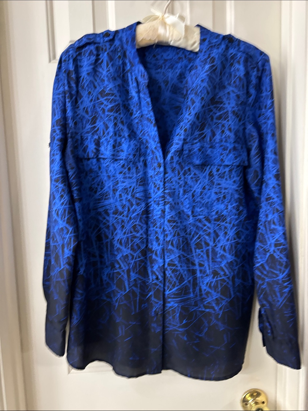Calvin Klein Electric Blue Patterned Button-Down Blouse